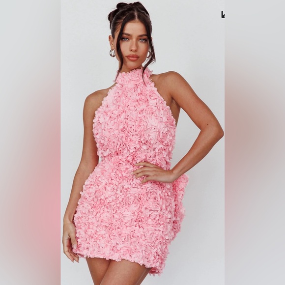 Selfie Leslie Dresses & Skirts - Selfie Leslie Blush Pink Rosette Mini Dress